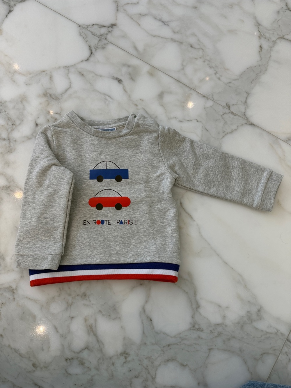 Jacadi Grey Sweatshirt with Blue and Red Car Motifs